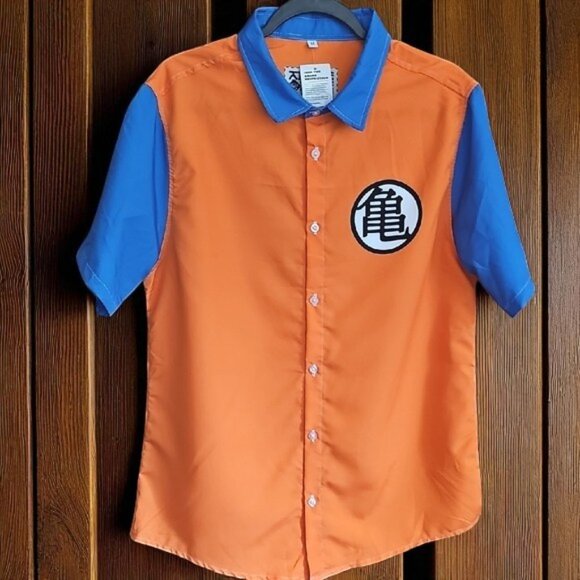 NWT Goku Kame Kai Dragon Ball Short Sleeve Button up shirt orange blue - Picture 12 of 16